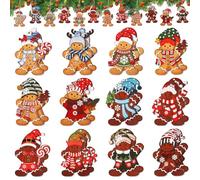 DERAYEE 24 Pack Christmas Gingerbread Ornaments, Wooden Gingerbread Man with Strings Hanging Ornaments for Xmas Tree Party Gift Decorations