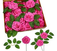 DERAYEE 25 PCS Artificial Roses, Foam Roses Flowers DIY Flower for Wedding Bridal Bouquets Home Party Garden Decorations (Rose Red)