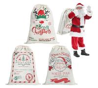 DERAYEE 3 Pack Christmas Santa Sacks, Christmas burlap bag with Drawstring Personalized Gift Bags for Xmas Presents Holder Party Supplies