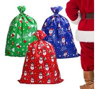 DERAYEE 3 Pack Jumbo Christmas Wrapping Gift Bags, Oversized Plastic Gift Bags with 6pcs Present Tags Label and 10 Feet Red cotton rope for Christmas Birthday Party