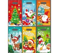 DERAYEE 36 PCS Christmas Plastic Bags, Christmas Goodie Candy Bags Xmas Gift Bag with Handles for Kids Classroom Holiday Party Supplies