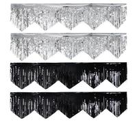 DERAYEE 4 Pack Metallic Tinsel garland, Foil Fringe Streamers Silver and Black Curtains for Halloween Party Decoration