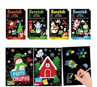 DERAYEE 4 Set Christmas Scratch Art Crafts Notebooks, Christmas Coloring Books Magic Scratch Art Notes Paper Pads with Wood Stylus for Holiday Party Favors School Activity