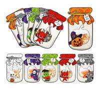 DERAYEE 42PCS Mason Jar Halloween Candy Bags, Trick or Treat Bag Cards Mason Jar Cards with Clear Bags for Halloween Party Favors