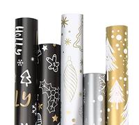 DERAYEE 5 Rolls Christmas Gift Wrapping Paper, Recyclable Christmas Wrapping Paper with Metallic Foil Shine for Xmas Weddings Birthday Party Decoration (43.2 * 300cm), style3