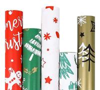 DERAYEE 5 Rolls Christmas Gift Wrapping Paper, Recyclable Christmas Wrapping Paper Xmas Gift Wrap for Christmas, Birthday, Festival, Party or Wedding Gift Decoration, style 1