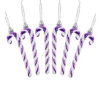 DERAYEE 6 PCS Christmas Glitter Candy Cane Plastic Candy Cane Christmas Tree Decorations for Xmas New Year Party Supplies (Purple&White)