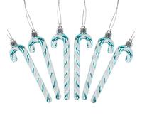 DERAYEE 6 PCS Christmas Glitter Candy Cane Plastic Candy Cane Christmas Tree Decorations for Xmas New Year Party Supplies (Lake Blue&White)