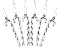 DERAYEE 6 PCS Christmas Glitter Candy Cane Plastic Candy Cane Christmas Tree Decorations for Xmas New Year Party Supplies (Sliver&White)