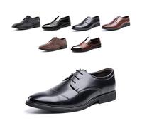 Derbies Shoes Men Oxford Shoes Classic Brogues Casual Patent Leather Lace Up Formal Dress Shoes Business Wedding Lightweight Non-Slip GJA1117 Black UK 7