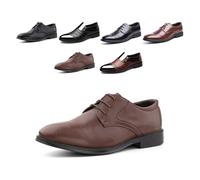 Derbies Shoes Men Oxford Shoes Classic Brogues Casual Patent Leather Lace Up Formal Dress Shoes Business Wedding Lightweight Non-Slip GJA1118 Brown UK 9
