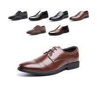 Derbies Shoes Men Oxford Shoes Classic Brogues Casual Patent Leather Lace Up Formal Dress Shoes Business Wedding Lightweight Non-Slip GJA1117 Brown UK 4