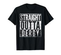 Derby Apparel Emporium Straight Outta Derby Design Distressed Effect T-Shirt - Men's Unisex Kids Graphic T-Shirt - Black - Short Sleeve - Small - Crew Collar - Casual