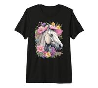 Derby Horse with Pink Sun Hat Women's Horse Racing Design Premium T-Shirt