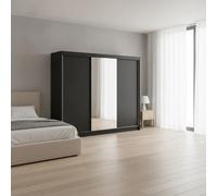 Derby I 200Cm Black Sliding Door Wardrobe With Shelves Hanging Rail Bedroom Clothes Storage Unit