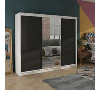 Derby I 200Cm White Black Sliding Door Wardrobe With Shelves Hanging Rail Bedroom Clothes Storage Unit