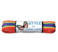 Derby Laces Style Wide 10mm Waxed Lace for Roller Skates, Hockey Skates, Boots, and Regular Shoes (Rainbow Stripe, 96 Inch / 244 cm)