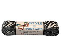 Derby Laces Style Wide 10mm Waxed Lace for Roller Skates, Hockey Skates, Boots, and Regular Shoes (Zebra, 96 Inch / 244 cm)