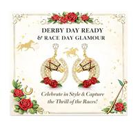 Derby Outfits for Women Race Horse Earrings Western Acrylic Horseshoe Rose Flower Drop Dangle Earrings Kentucky Dresses for Women 2026, Metal, No Gemstone
