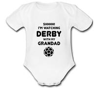 DERBY present from GRANDAD for a gift Football Unique Baby Vest Grow Babygrow Cute PERSONALISED Custom Boys Girls Unisex COUNTY
