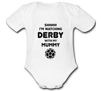 DERBY present from MUMMY for a gift Football Unique Baby Vest Grow Babygrow Cute PERSONALISED Custom Boys Girls Unisex COUNTY