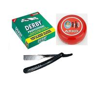 Derby Single Edge Blades 100 Pc & Arko shaving Soap Bowl & Cut Throat