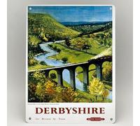 DERBYSHIRE RAILWAY POSTER METAL SIGN COLLINS BRITISH RAIL VINTAGE TRAVEL METAL TIN SIGN 8x12 inches
