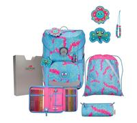DerDieDas ErgoFlex Easy Happy Pixel School Bag 5-Piece Set, Blue, ErgoFlex Easy Set