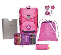 DerDieDas ErgoFlex Easy Set of 5, Lightweight School Bag for Primary School - Sturdy, Safe & Ergonomic, Height Adjustable, Approx. 22.5 L Volume, Approx. 950 g Weight, Pretty Unicorn, Standard Size