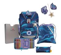 DerDieDas ErgoFlex Superlight Luna Set of 5, Extra Light School Backpack for Primary School, Safe & Ergonomic, for Girls or Boys, Approx. 22 L Volume, White, School Bag Set