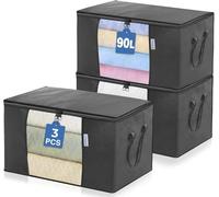 DERDOUT 3 Pack 90L Clothes Storage Bags Large Storage Box With Lid Packing Boxes for Moving House With Reinforced Handle Thick Fabric Clear Window for Clothes Duvet Blankets Bedding