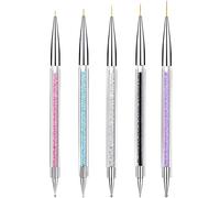 DERDOUT 5 Pcs Nail Art Liner Brushes, Double Ended Nail Art Point Drill Drawing Brush Pen Manicure Care Tool, Acrylic UV Gel 3D Glitter Nail Dotting Painting Tools Set for DIY Nail Designs