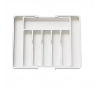 DERDOUT Cutlery Drawer Organiser, Expandable Utensil Tray for Kitchen, Adjustable Silverware and Flatware Holder, Compact Plastic Storage for Spoons Forks Knives, Large, (White)