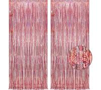 DERDOUT Rose Gold Tinsel Glitter Foil Fringe Curtain - Photo Booth Backdrop for Birthday Theme Party Decor - 1m x 2.5m - Pack of 2