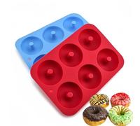 DERDOUT Silicone Donut Moulds, 2 Pack Silicon Doughnut Mould, Large Non-Stick 6 Cavity Molds Doughnut Tray Donut Pan, Bagel Baking Tin, Muffin Cupcake Biscuit Maker, Bakeware, Baker Tool - Blue, Red