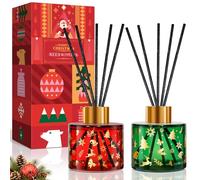 DERDUFT Christmas Reed Diffuser Gift Set - Fire Free Holiday Home Fragrance with Sweet Home & Christmas Wreath Scents 2x100ml Bottles with Reed Sticks - Festive Aroma for Living Room Bedroom Office
