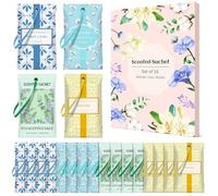 DERDUFT Scented Sachets for Wardrobe & Drawer Use - 16 Pack Hanging Fragrance Aroma Bags in 4 Scents, Eucalyptus Sage, Vanilla, Cotton, Linen, Long-Lasting Natural Scent for Closet, Cupboard, Home