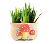 Derefine Colorful Mushroom Flower Pot, Spring Summer Cute Plant Pots, Mushroom Pattern Planter with Drainage Holes, Cartoon Mushroom Shaped Ceramic Succulent Cactus Flower Plant Pot Planter(1pcs red)