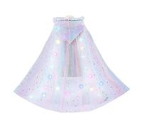 Derefine Girls Colorful Princess Cape with LED Hooded Tulle Cape, Girls Colorful Princess Cape with LED Hooded Tulle Cape for Toddler Girls Dress Up (Light red with light)