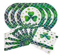 Dereinwo 100 Pcs St Patricks Day Paper Plates and Napkins, 9 in Green Paper Plates and 6.5 in St Patricks Day Napkins for Irish Holiday Party Supplies Themed Tableware,Serve 50