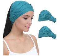 Deresina 2pc Extra Wide Plain Bamboo Headband, Unisex Sweatband for Sports, Make Up - Suitable for Partial Hair Loss (Teal - One Size)