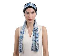 Deresina Chemo Headscarf for Women, EmpowerWrap Headwear, Bamboo Cap with Detachable Scarf (Black 3 Caroline)