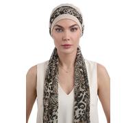 Deresina Chemo Headscarf for Women, EmpowerWrap Headwear, Bamboo Cap with Detachable Scarf (Taupe Pattern 2)