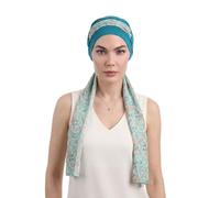 Deresina EmpowerWrap Headscarf for Women - Bamboo Cap with Scarf for Hair Loss, Breathable Chemo Headwear for Sensitive Scalps, Full Coverage, One Size (Teal Pattern 3)