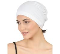 Deresina Essential Chemo Cap for Women - Ultra-Soft Bamboo Turban Headwear for Hair Loss, Elegant Beanie & Secure-Fit Headscarf Liner (Plain White (no Beads))