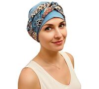 Deresina Extra Wide Cross Front Headband with Soft Bamboo Beanie for Women - Hairband for Alopecia, Partial Hair Loss (Carolina Blue - One Size)
