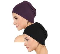 Deresina Headwear Bamboo Sleep Cap, Chemo Headwear, Night Bonnet, Skull Cap, Helmet Liner (Black - Mulberry)