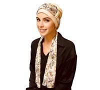 Deresina Headwear EmpowerWrap Chemo Headwear for Women, Bamboo Cap with Detachable Scarf, Turban for Ladies, Versatile Hat, Chemotherapy Head Coverings, Headwrap Taupe - Pattern 1