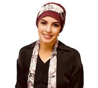 Deresina Headwear EmpowerWrap Chemo Headwear for Women, Bamboo Cap with Detachable Scarf, Turban for Ladies, Versatile Hat, Chemotherapy Head Coverings, Headwrap Mulberry - Pattern 1
