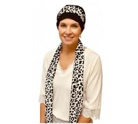 Deresina Headwear EmpowerWrap Chemo Headwear for Women, Bamboo Cap with Detachable Scarf, Turban for Ladies, Versatile Hat, Chemotherapy Head Coverings, HeadwrapBlack - Pattern 2 Animal Print